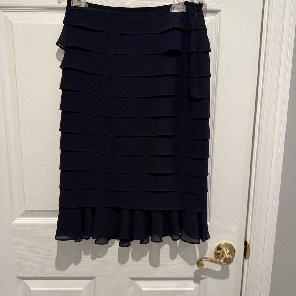 Escada Navy Layered Pencil Skirt with Ruffle Hem